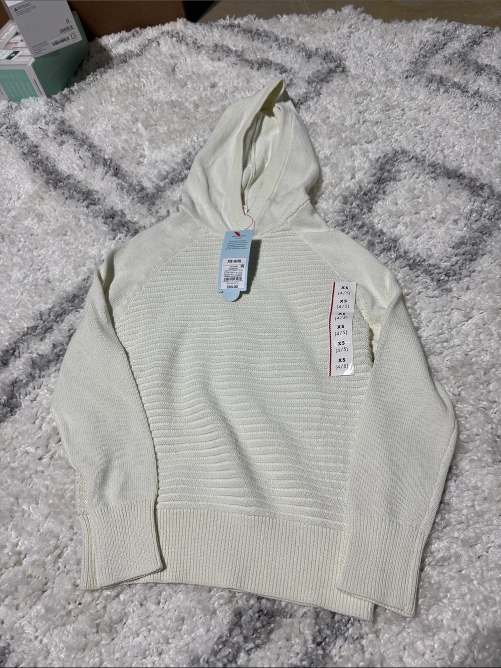 Cat and Jack kids 4/5 Cream Knit Hoodie Sweater Msrp $20 nwt